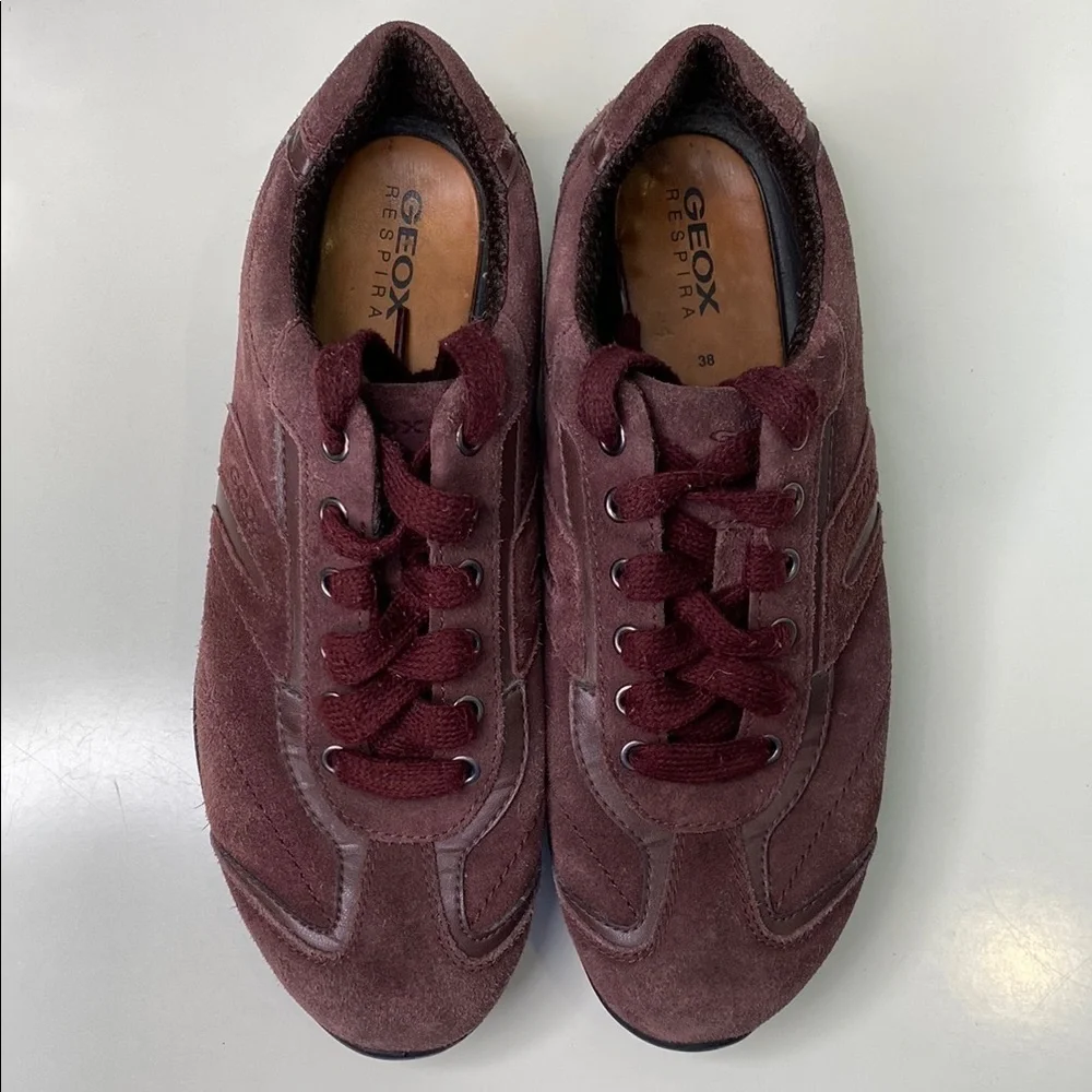 GEOX Burgundy Suede Lace‎ Up Casual Sneakers Shoes Women Size 38 EU/8 US